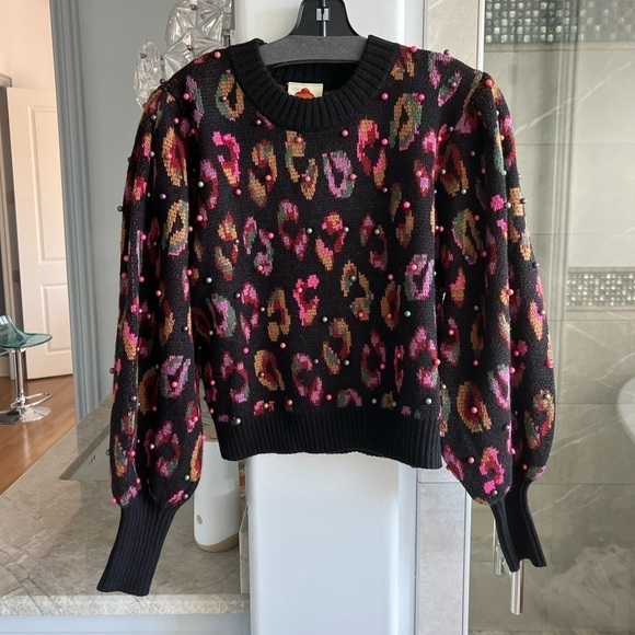 Farm Rio Beaded Leopard Pattern Sweater - Picture 3 of 13